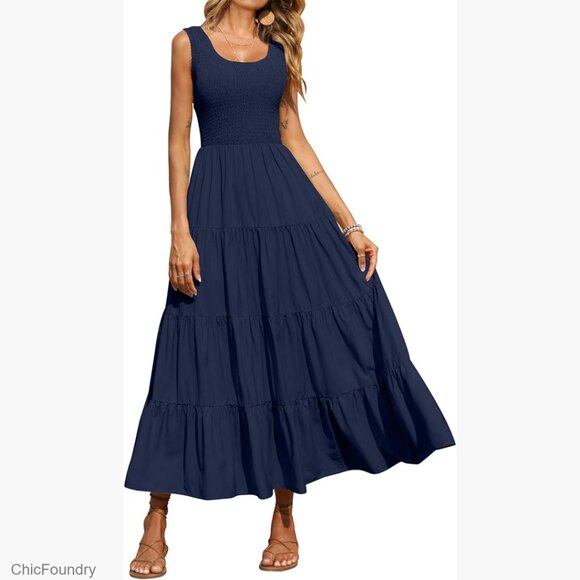 Dresses & Skirts - Women's Smocked Tank Maxi Dress Tiered Casual Sleeveless Spring Beach